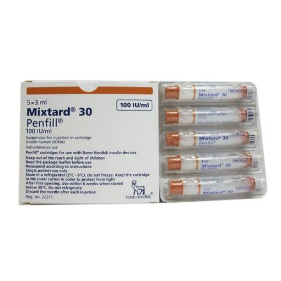 Picture of Mixtard 30 Penfill 100IU 3ml-5 Cartridges